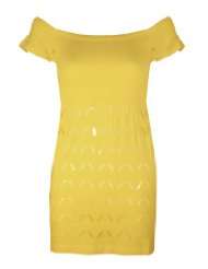 Yellow Seamless Dress Cut Out Bottom Pattern Ribbed Top