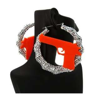  Rihanna Acrylic Bamboo Gun Earring Silver Orange 