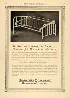 1918 Ad Simmons Kenosha Metal Bed Frames World War I  