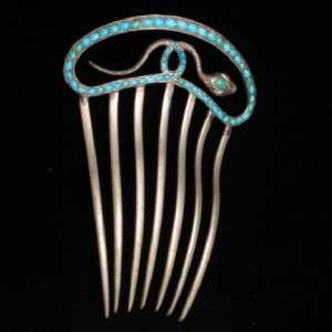 Snake Comb Silver & Turquoise Victorian Hair Ornament  