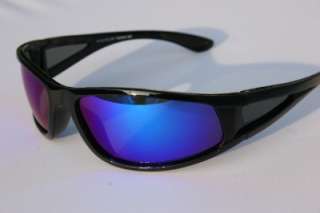 Black Polarized Sunglasses with Blue Mirror lens Anti Glare Fishing 