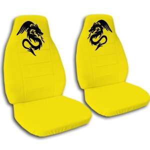 Yellow seat covers with a Black Dragon for a 2006 to 2012 Chevy Impala 