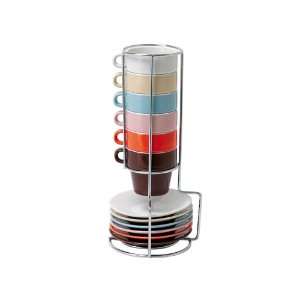  Present Time Retro Porcelain Espresso Cup Tower Set, Set 