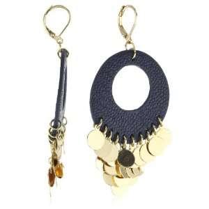 Zara Terez Honeycomb Navy Leather Gold Plated Disc Earrings