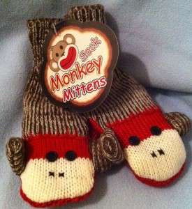 SOCK MONKEY Mittens Adult / Youth One Size Winter Fleece Knit Gloves 