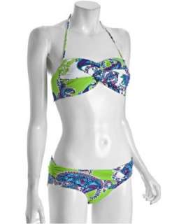by Allen Schwartz green vine paisley print twist bandeau bikini 
