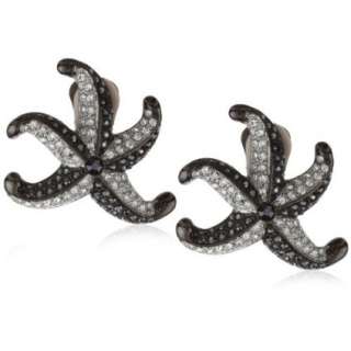 Kenneth Jay Lane Hematite Color And Crystal Starfish Earrings 