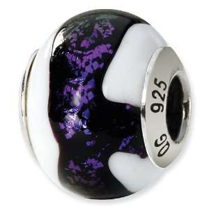    Sterling Silver Purple & White Italian Murano Bead Jewelry