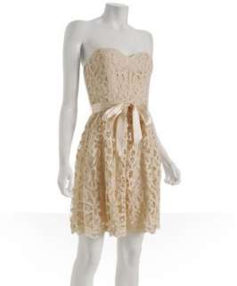 Betsey Johnson cream lace belted strapless dress   