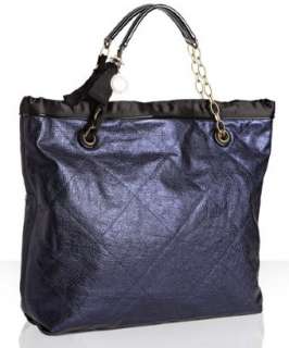 Lanvin navy metallic quilted buffalo leather Amalia tote   