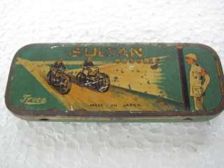 Rare Vintage Sultan Goggles Motorcycle Print Tin Box  