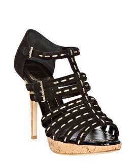 Christian Dior black suede stitched Antica platform sandals