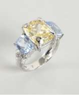 Judith Ripka canary crystal and blue quartz triple stone ring style 