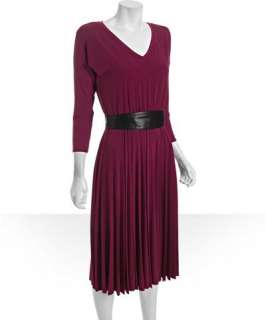 Donna Morgan red jersey belted waist pleated skirt dress