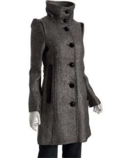 Mackage silver wool herringbone Elle V funnel collar coat   