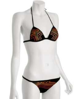 Gottex black and orange piped halter string bikini   