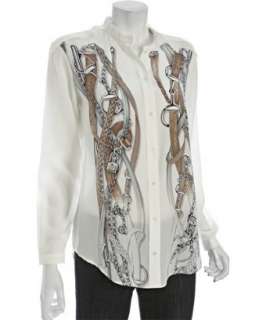 Gucci ivory silk sheer strap print button front blouse   up to 