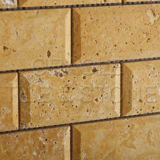 Gold / Yellow Travertine Beveled Brick Mosaic  