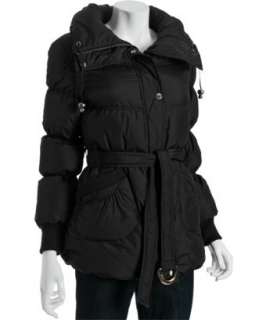 Betsey Johnson black quilted pillow collar belted down jacket 
