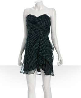 style #312090501 black swiss dot chiffon Side Swept strapless dress