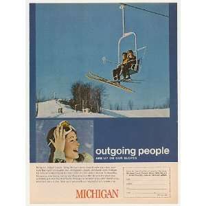  1968 Michigan Ski Slopes Skiers Skiing Lift Photo Print Ad 