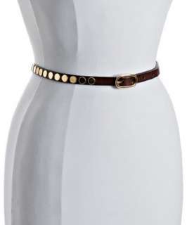 Linea Pelle dark chocolate brown leather skinny studded belt   