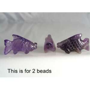  SWIMMIN 2 Carved AMETHSYT Fish KOI Carp BEADS 9265AM 