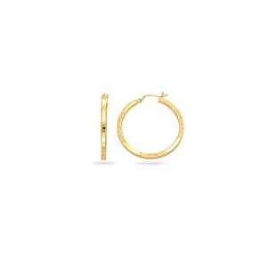  Large Hoop Etch Earrings in 14K Yellow Gold Jewelry