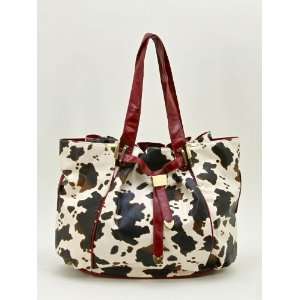  Cow Print Faux Leather Tote Bag CB606 RED Toys & Games