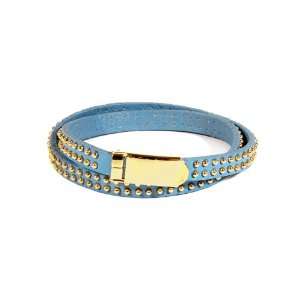   Line Tiny Stud Leather Wrap Bracelet   GOLD/BLUE 