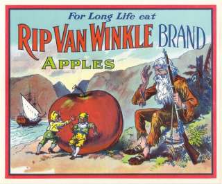 Rip Van Winkle Vintage Apple Fruit Crate Label New York  