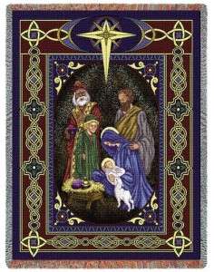 THROW BLANKET Christmas Nativity Christian Jesus Woven Jacquard 