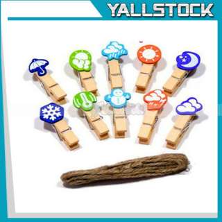 New Lovely 10PCS Weather Icon Wooden Pegs Photo/Paper Memo Clip  