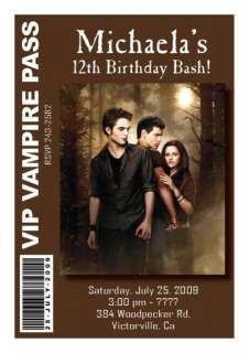 10 Twilight New Moon Personalized Pass Invitations  