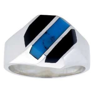   Mens Sterling Silver Ring with Turquoise & Black Obsidian 10 Jewelry