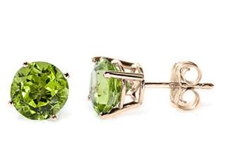 50 CARAT PERIDOT STUD EARRINGS 7mm ROUND 14KT YELLOW GOLD AUGUST 