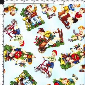 Vintage style Boys at Play Cotton Fabric  1yard CUTE  