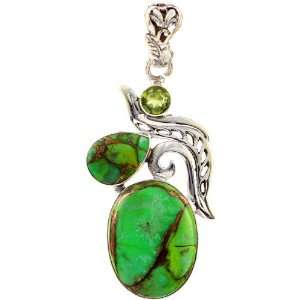 Green Mohave Turquoise Pendant with Faceted Peridot   Sterling Silver