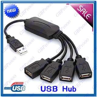 High Speed 4 Port USB 2.0 Hub Splitter Cable Adapter For PC Laptop 