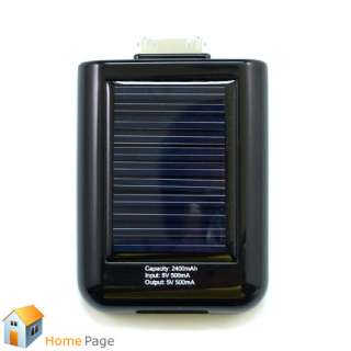 2400mAh Solar Powered Power Black Portable Battery Charger for iPhone 