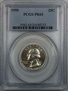 1950 Washington Silver Quarter, PCGS PR 65, Gem Proof Coin  