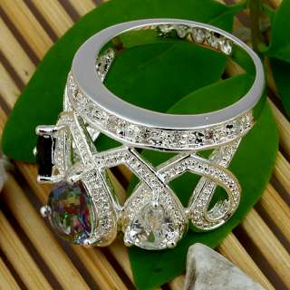 Rainbow Black White Topaz Jewelry Gems Silver Ring Size #8 S20 Hot 