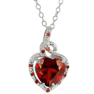   Genuine Heart Shape Red Garnet Gemstone Sterling Silver Pendant  