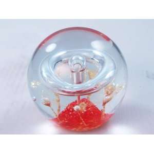   Murano Design Clear Ring w/ Orange Paperweight PW 844