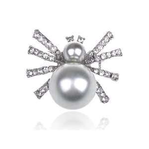   Pearl Opaque Clear Crystal Rhinestone Spider Queen Insect Pin Brooch