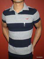   HCO MUSCLE SLIM FIT T SHIRT POLO RUGBY COLLAR NAVY GRAY MENS M  