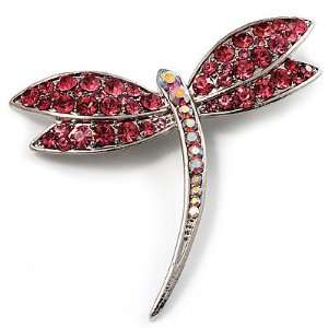  Classic Pink Swarovski Crystal Dragonfly Brooch (Silver 