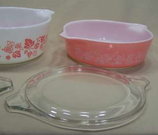 PYREX Set of 3 Cinderella Gooseberry Pink and White Casserole Bowls 