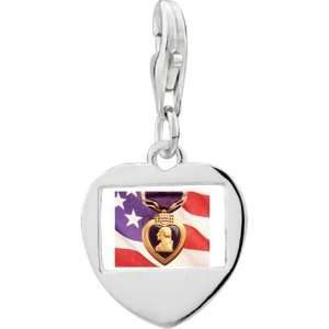   Silver American Flag Purple Heart Photo Frame Charm Pugster Jewelry