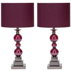   Chic Metal & Glass Table Lamps (Set of 2)   Purple Red
